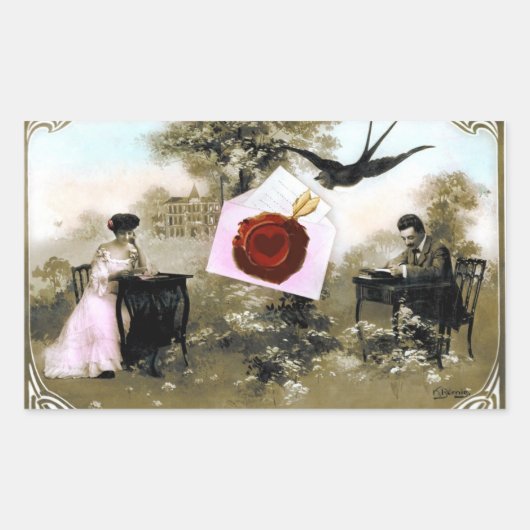 ロマンチックなバレンタインデー愛好家レッドワックスシールハート 長方形シール (正面)