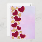 ロマンチックなバレンタインデー | ブルゴーニュと金ゴールドハート シーズンポストカード (正面/裏面)