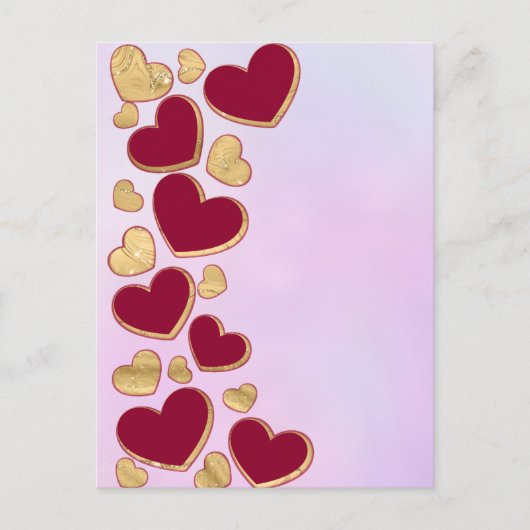 ロマンチックなバレンタインデー | ブルゴーニュと金ゴールドハート シーズンポストカード (正面)