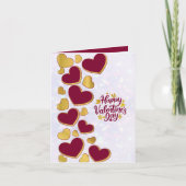 ロマンチックなバレンタインデー | ブルゴーニュ&金ゴールドハートI 招待状 (正面)