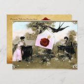 ロマンチックなバレンタインデー，赤ワックスシールモノグラム シーズンポストカード (正面/裏面)