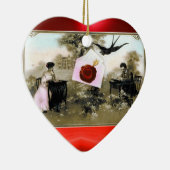 ロマンチックなバレンタインデー，赤ワックスシールモノグラム セラミックオーナメント (右)