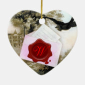 ロマンチックなバレンタインデー，赤ワックスシールモノグラム セラミックオーナメント (裏面)