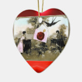 ロマンチックなバレンタインデー，赤ワックスシールモノグラム セラミックオーナメント (左)