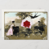 ロマンチックなバレンタインデー，赤ワックスシールモノグラム 便箋 (正面/裏面)