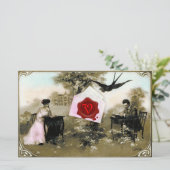 ロマンチックなバレンタインデー，赤ワックスシールモノグラム 便箋 (スタンド正面)