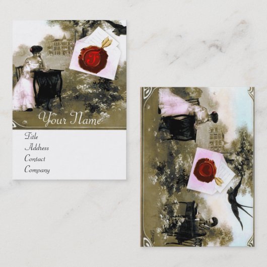 ロマンチックなバレンタインデー,赤ワックスシールモノグラム 名刺 (正面/裏面)