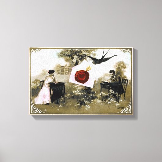 ロマンチックなバレンタイン文字、赤ワックスシール キャンバスプリント (正面)