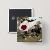 ロマンチックなバレンタイン文字、赤ワックスシール 缶バッジ (正面&裏面)