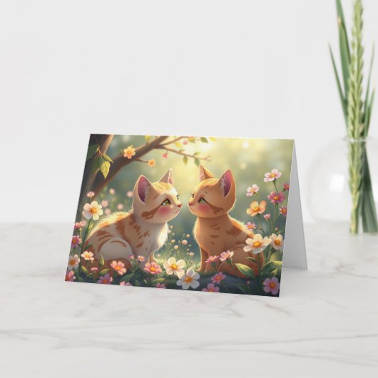 ロマンチックなバレンタイン猫カード サンキューカード (正面)