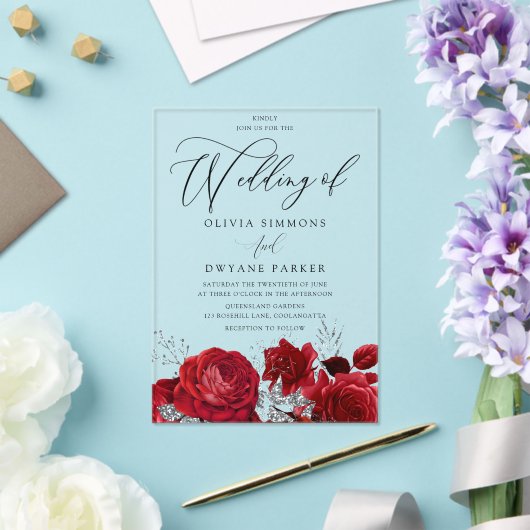 ロマンチックなバレンティンレッドローゼアーチ結婚ーズ アクリル招待状 (インサイチュ (ウェディング))