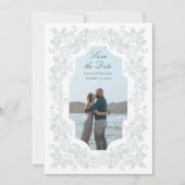 ロマンチックなバロックの埃っぽいブルーの写真 セーブザデート (正面)