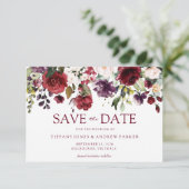 ロマンチックなバーガンディーレッドの結婚式 Save The Date 招待状 (スタンド正面)