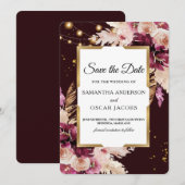 ロマンチックなバーガンディー＆ブッシュピンクの花  セーブザデート (正面/裏面)