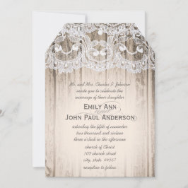 ロマンチックなバーンウッドアンドレースエレガントな結婚式 招待状