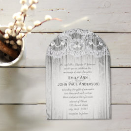 ロマンチックなバーンウッドアンドレースエレガントな結婚式 招待状