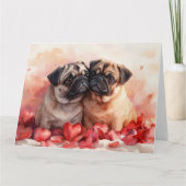 ロマンチックなパグカップル水の色ハートフェルト愛 カード (正面)