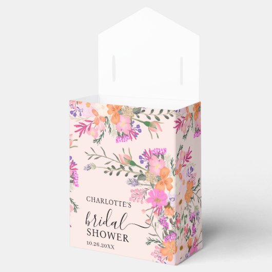 ロマンチックなパステルカラーの野生の花が咲く春のブライダルシャワー フェイバーボックス (オープン)