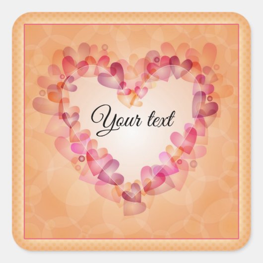 ロマンチックなパステルハートと抽象芸術シェイプデザイン スクエアシール (正面)