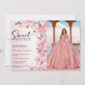ロマンチックなパステルバラフローラスウィート16写真 招待状 (正面)