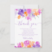 ロマンチックなパステルパープルオレンジのフローラ赤ちゃんシャワー サンキューカード (正面)