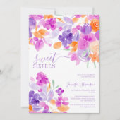 ロマンチックなパステルパープルオレンジフローラスイーツ16 招待状 (正面)