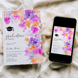 ロマンチックなパステルパープルオレンジフローラ卒業 招待状
