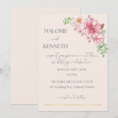 ロマンチックなパステルピンク結婚式招待状 招待状 (正面/裏面)