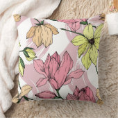 ロマンチックなパステルマグノリア絵画ピンクと黄色 クッション (ブランケット)