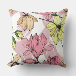 ロマンチックなパステルマグノリア絵画ピンクと黄色 クッション