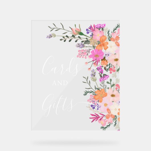 ロマンチックなパステルワイルドフラワーズブライダルシャワー アクリルサイン (正面)