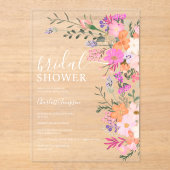 ロマンチックなパステルワイルドフラワーズ春ブライダルシャワー アクリル招待状 (正面)