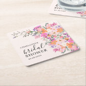 ロマンチックなパステルワイルドフラワーズ春ブライダルシャワー スクエアペーパーコースター (アングル)