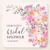 ロマンチックなパステルワイルドフラワーズ春ブライダルシャワー スクエアペーパーコースター (正面)