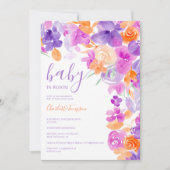 ロマンチックなパステル紫オレンジの花のベビーシャワー 招待状 (正面)