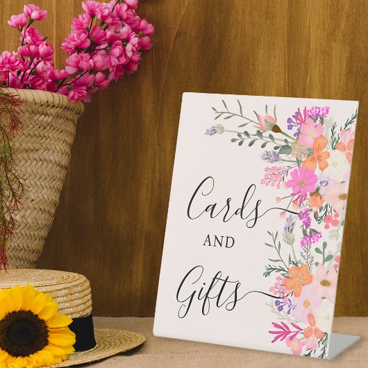 ロマンチックなパステル野生の花ブライダルシャワー標識 台座サイン