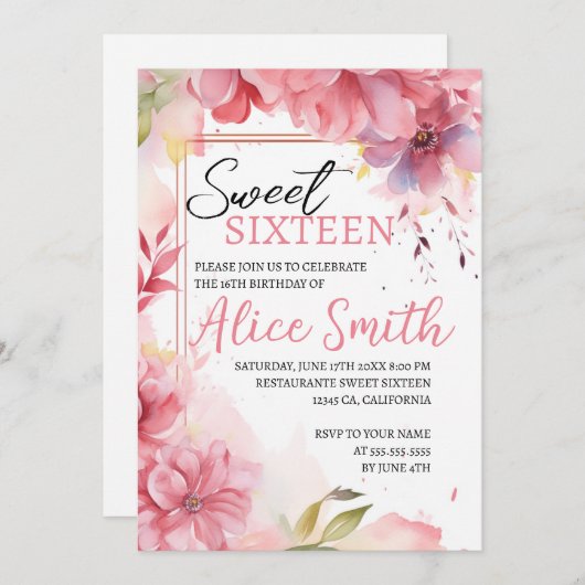 ロマンチックなパステル野生の花春甘い16 招待状 (正面/裏面)