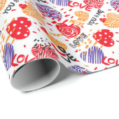 ロマンチックなパターンあなたと私カラフル。上の白 ラッピングペーパー (ロールコーナー)