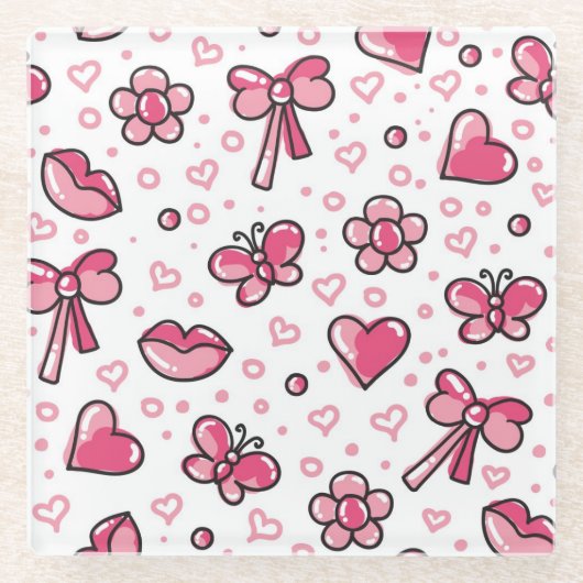 ロマンチックなパターン ガラスコースター (正面)