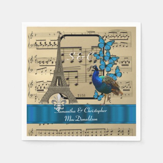 ロマンチックなパリと音楽シートヴィンテージ結婚式 スタンダードカクテルナプキン (正面)