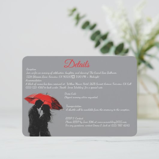 ロマンチックなパリの赤い傘ラブシルエット エンクロージャーカード (スタンド正面)