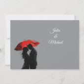 ロマンチックなパリの赤い傘ラブシルエット セーブザデート (裏面)