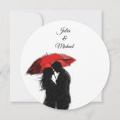 ロマンチックなパリの赤い傘ラブシルエット セーブザデート (裏面)