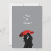 ロマンチックなパリの赤い傘ラブシルエット セーブザデート (裏面)