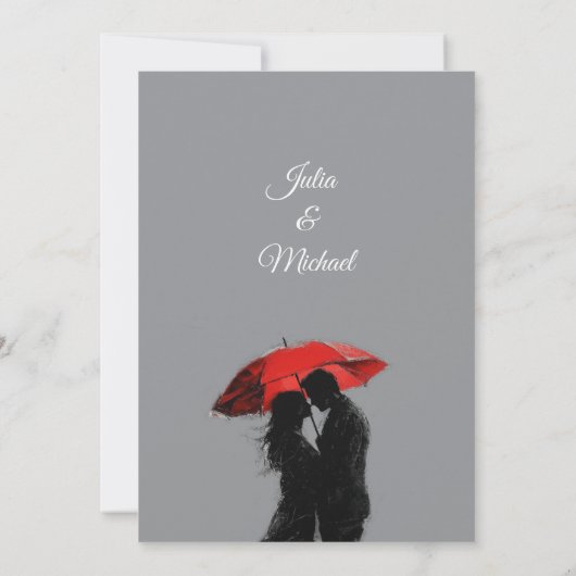 ロマンチックなパリの赤い傘ラブシルエット セーブザデート (裏面)