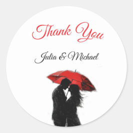 ロマンチックなパリの赤い傘ラブシルエット ラウンドシール