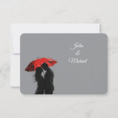 ロマンチックなパリの赤い傘ラブシルエット 出欠カード (裏面)