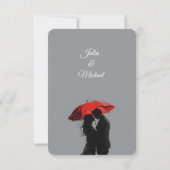 ロマンチックなパリの赤い傘ラブシルエット 出欠カード (裏面)