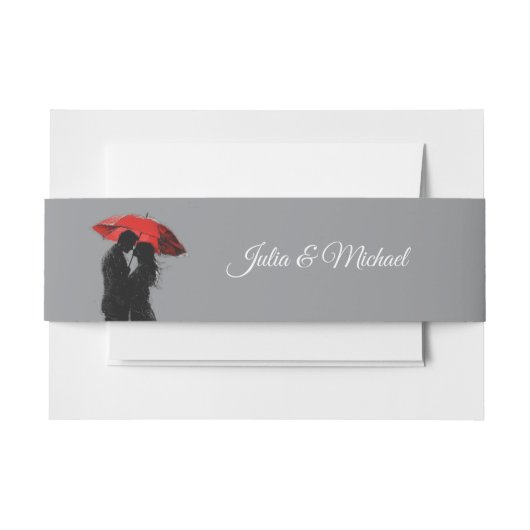 ロマンチックなパリの赤い傘ラブシルエット 招待状ベリーバンド (正面例)