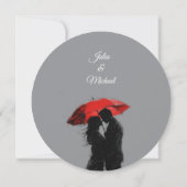 ロマンチックなパリの赤い傘ラブシルエット 招待状 (裏面)